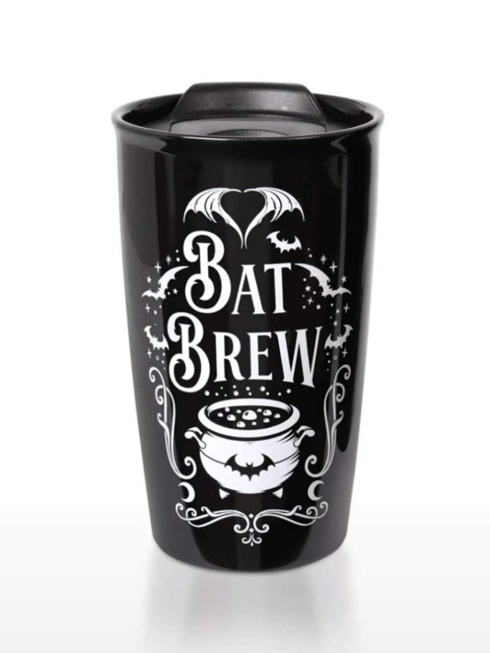 Alchemy Gothic ✦ Bat Brew Travel Mug ✦ Ceramic Double-Wall Tumbler Black NWT - Picture 2 of 8